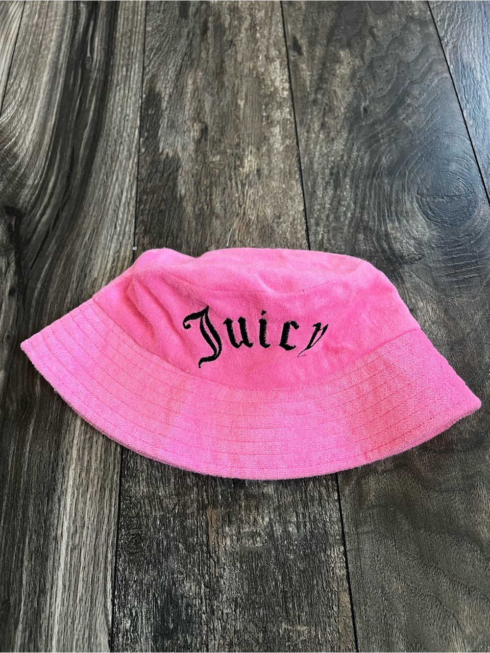 Juicy Couture Hot Pink Bucket Hat with Black 'Juicy' Embroidery